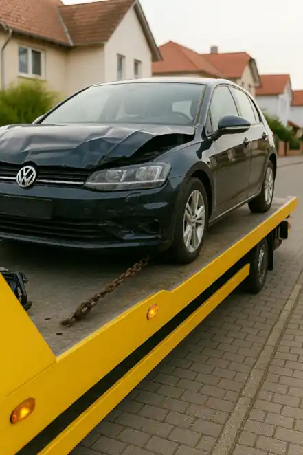 Ein defektes Auto, das für den Autoankauf in Konstanz abgeschleppt wird.